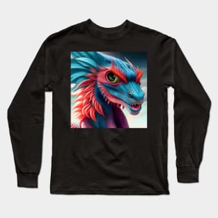 Baby Blue Dragon with Pink Spikes and Big Green Eyes Long Sleeve T-Shirt